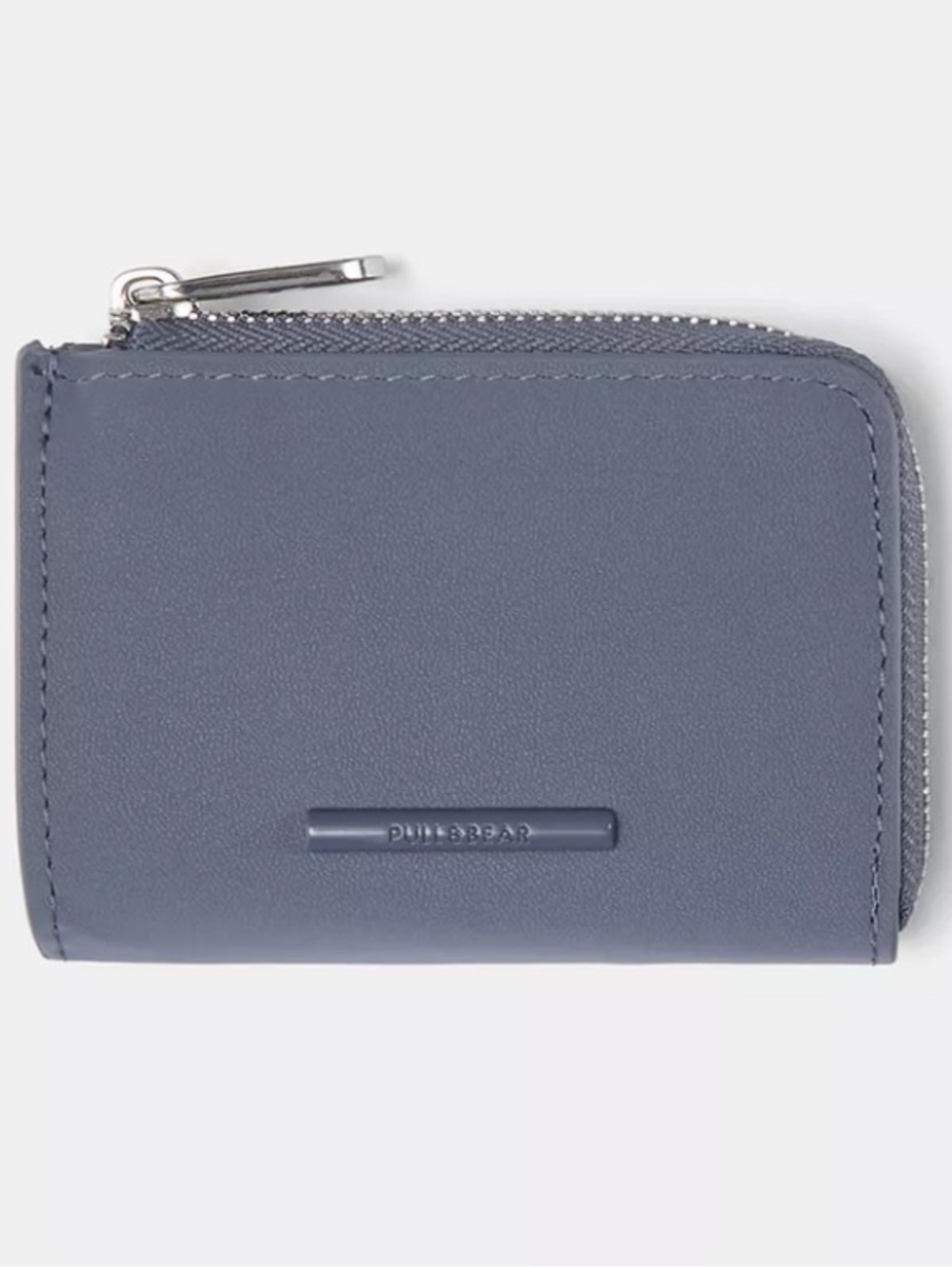 NWOT Pull&Bear gray zippered wallet, faux leather, logo plaque